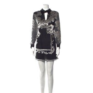 Badgley Mischka Velvet Burnout Mini Dress Black Silver Floral Cocktail Size 14/L